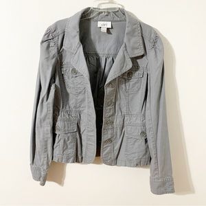 Ann Taylor LOFT Button Front Cotton Jacket Pockets Long Sleeves Puffed Shoulders